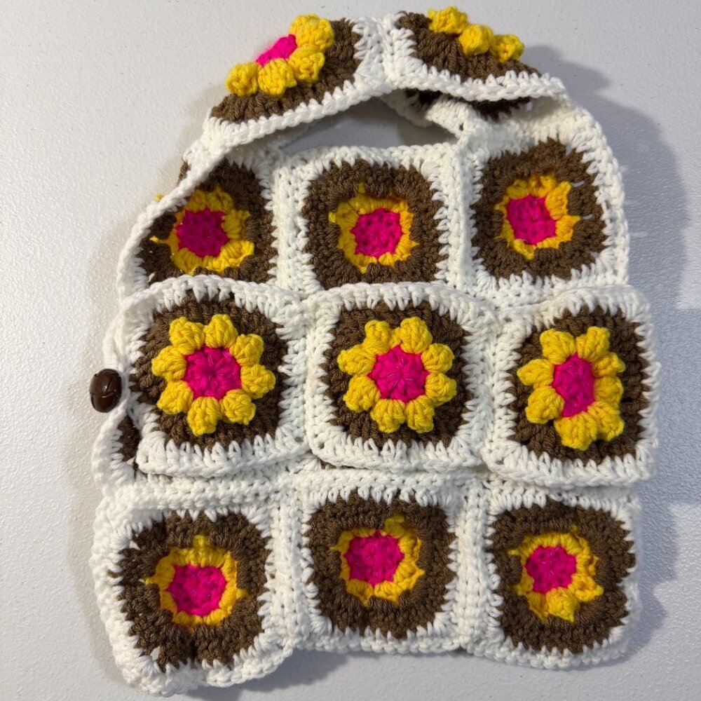 Handmade Crochet Granny Square Dog Vest Floral Boho Pet Sweater Cozy Stylish Med - Picture 4 of 4